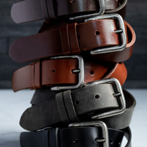 Sleek Silver-Buckle Formal Leather Belt