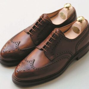 Textured Chestnut Leather Executive Wingtip Shoes