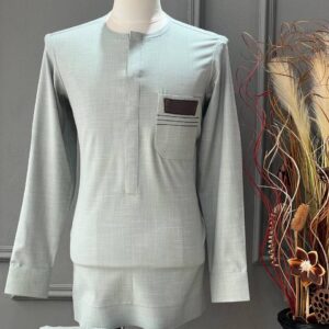 Sage Green Linen-Textured African Two-Piece Suit